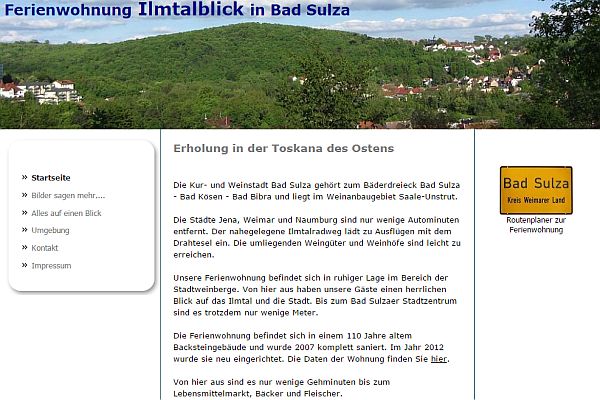 Website der Ferienwohnung Ilmtalblick in Bad Sulza